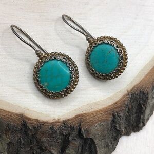Vintage artisan turquoise  statement style earrings boho southwestern.